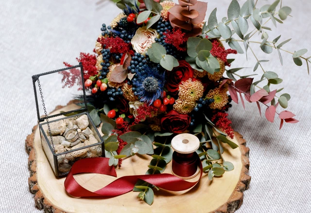 Студия флористики и декора Verbadecor | Никита и Алёна. Осенняя свадьба в стиле бохо - фото 139